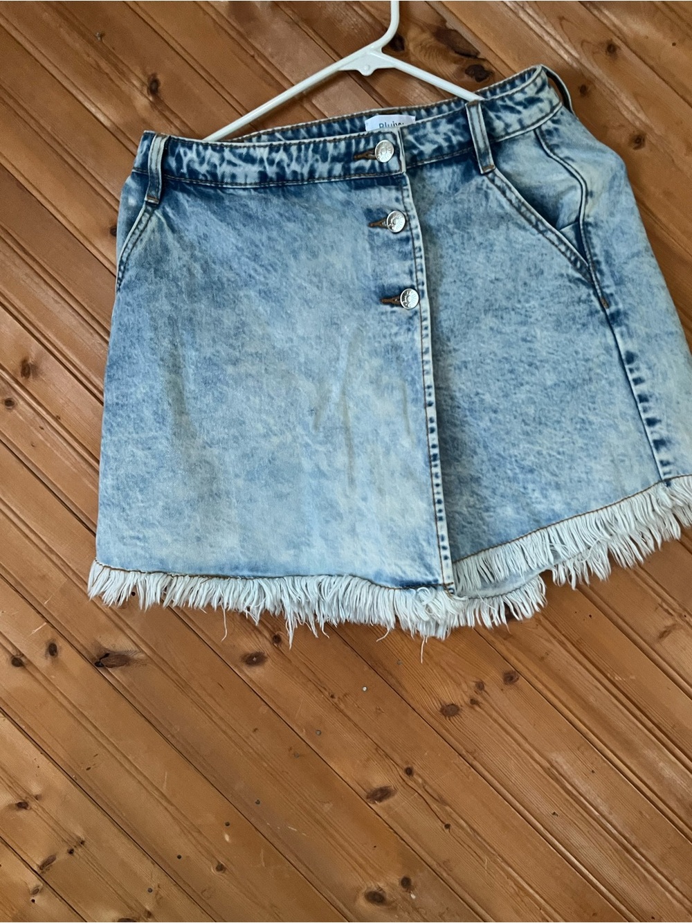Classic Distressed Denim Fringe Mini Skort - Light Blue